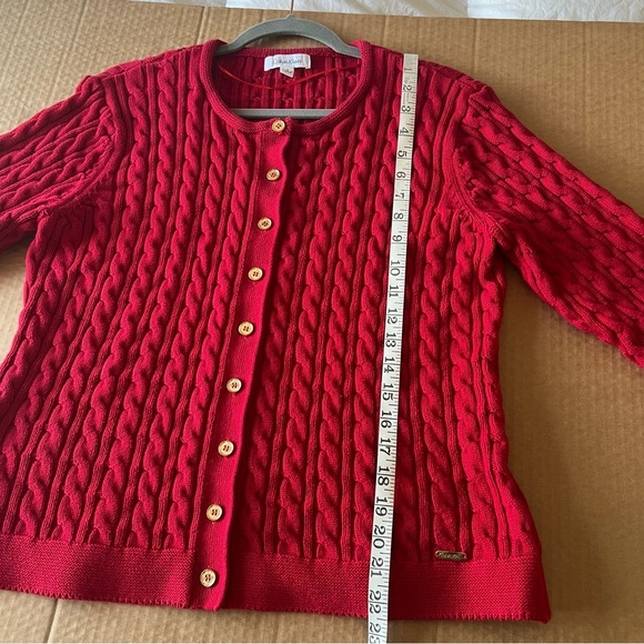 Calvin Klein 100%Cotton red cable knit cardigan sweater, buttondown size L - Picture 4 of 9